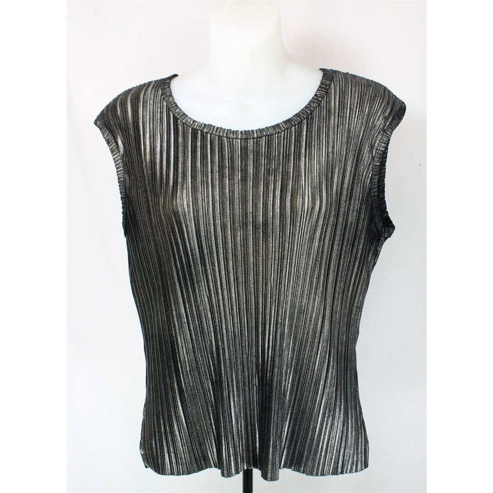 Jaipur Womens Sleeveless Top Tank Black Copper Silver Crinkle Pleated Size Small
